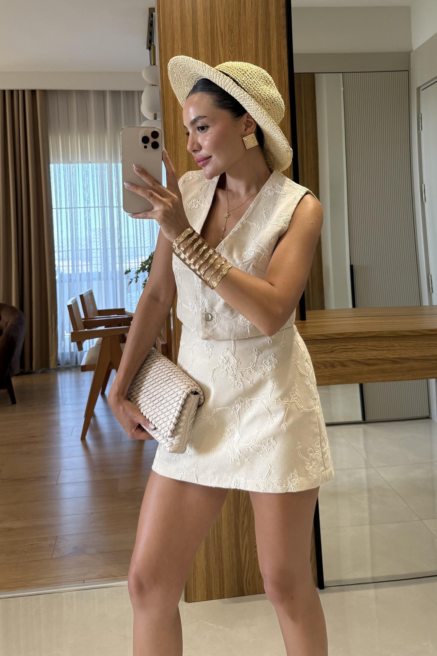 Frenchie Taş Nakışlı şort takım