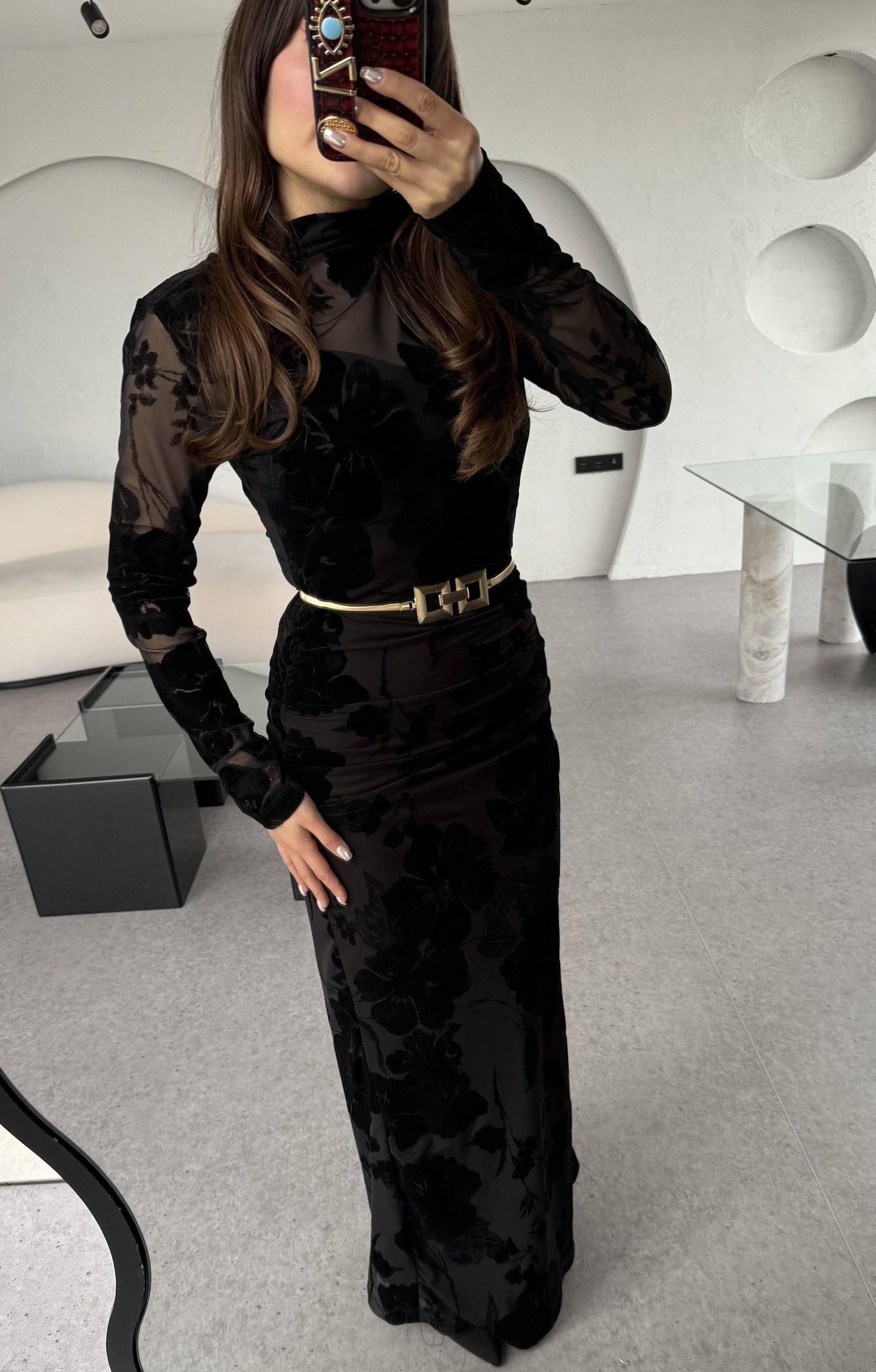 Frida Siyah Astarlı Dantel Elbise