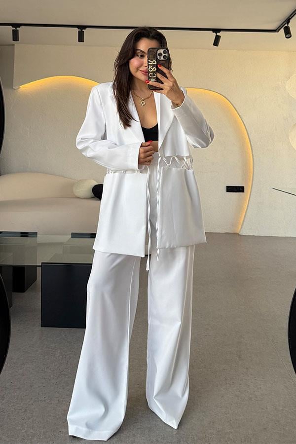 Gael Beyaz Pantolon Blazer Ceket Takım