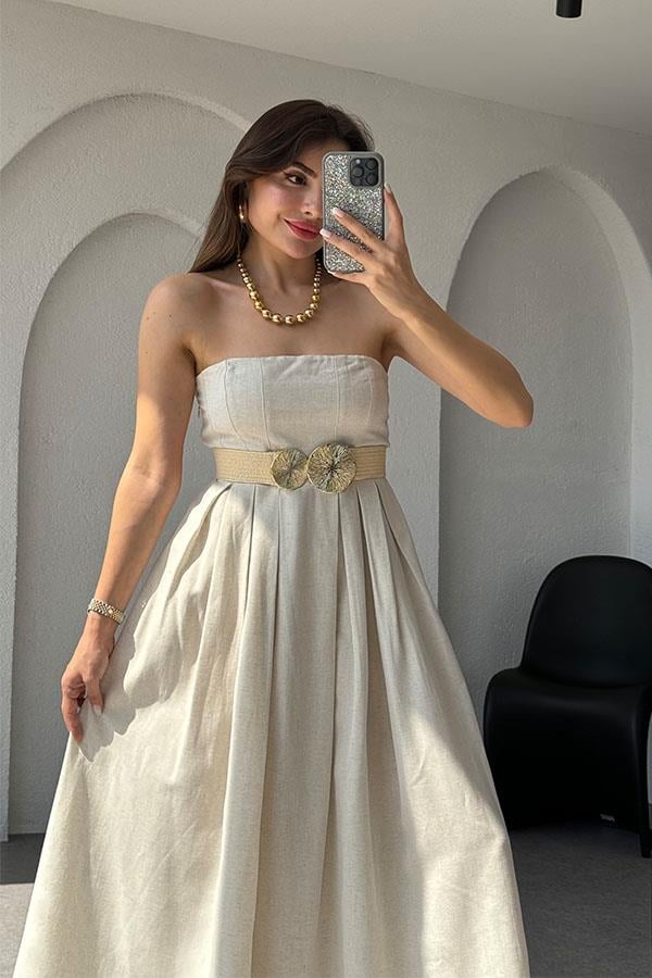 Galore Straplez Keten Çan Elbise