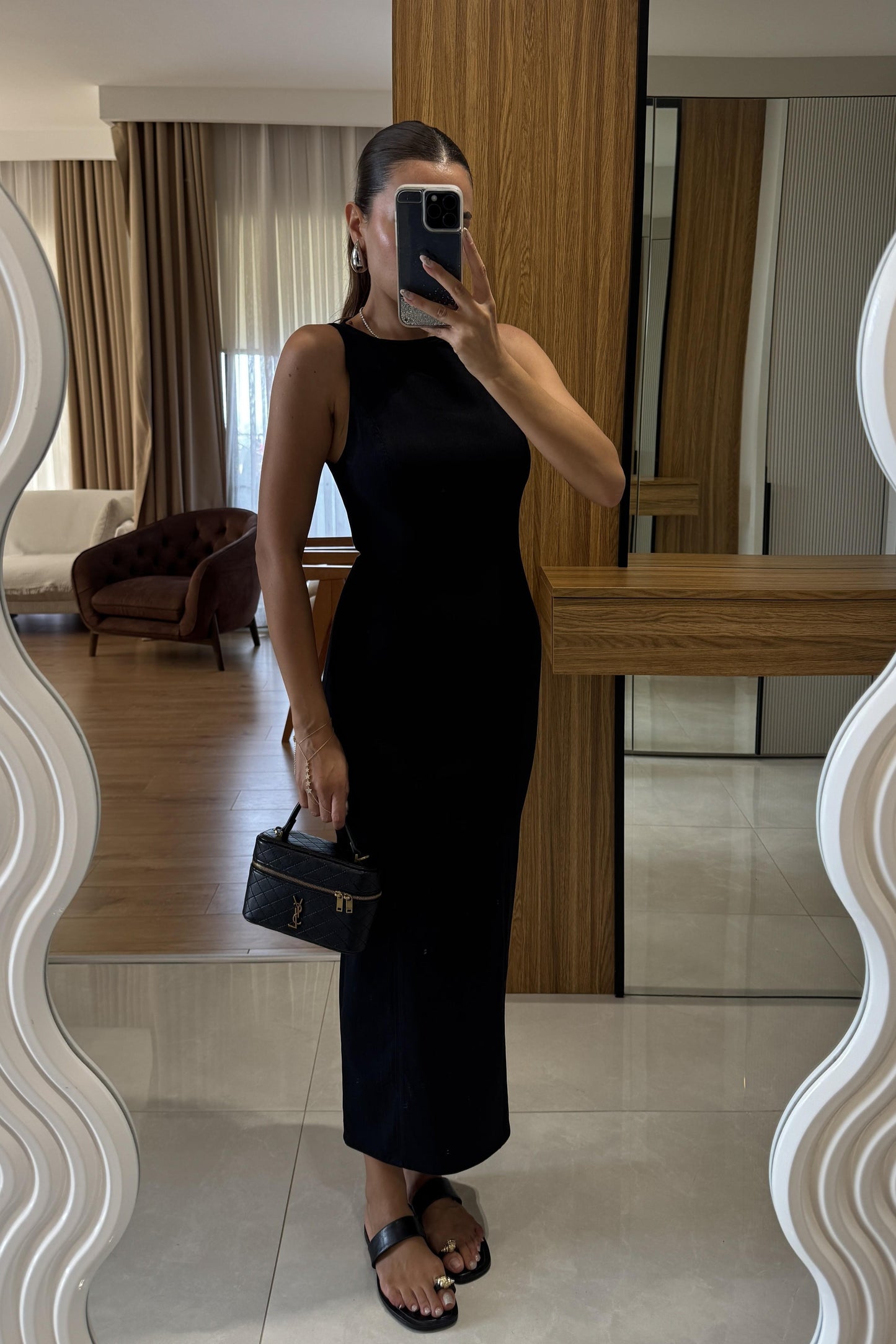 Germany Siyah Vücuda Oturan Maxi Elbise