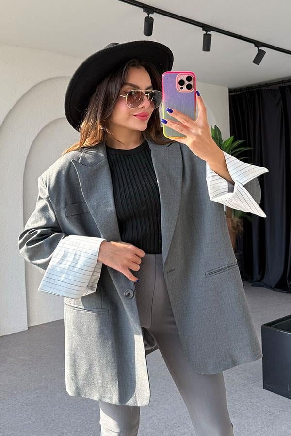 Ginevra Bilek Detaylı Oversize Gri Ceket