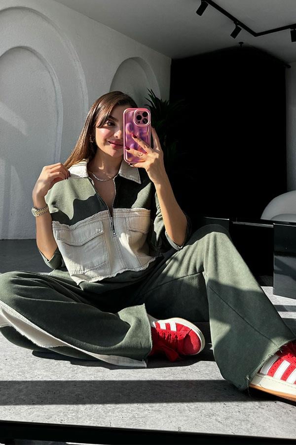 Giselle Gabardin Haki Geçişli Takım