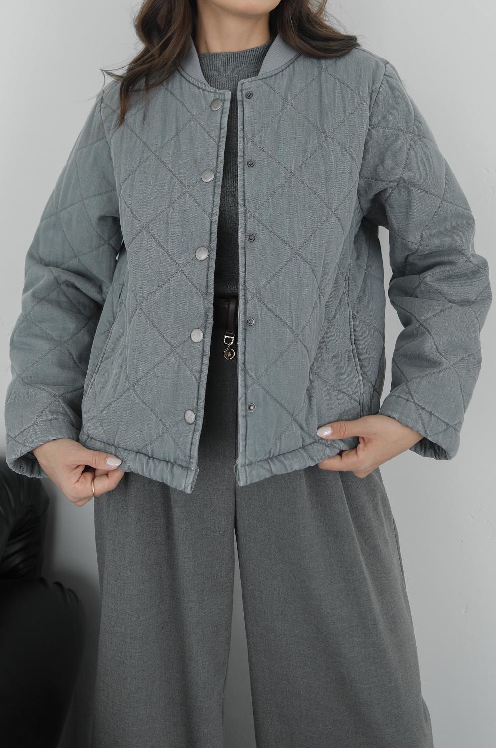 GRI KAPITONE DENIM CEKET