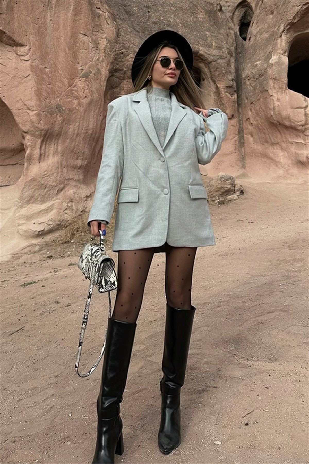 Gri kaşe blazer ceket