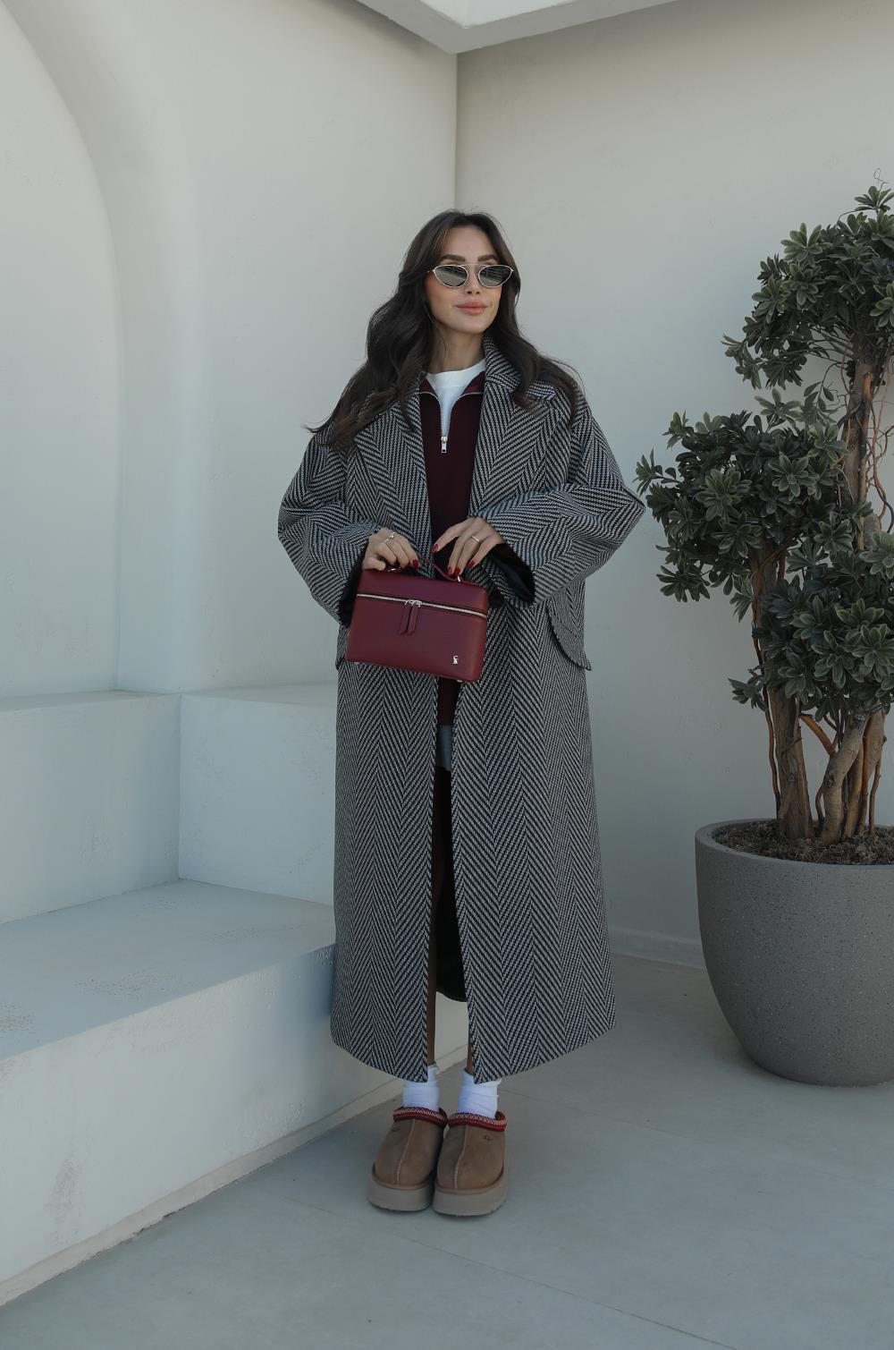 GRI SIYAH BALIKSIRTI DESENLI KABAN