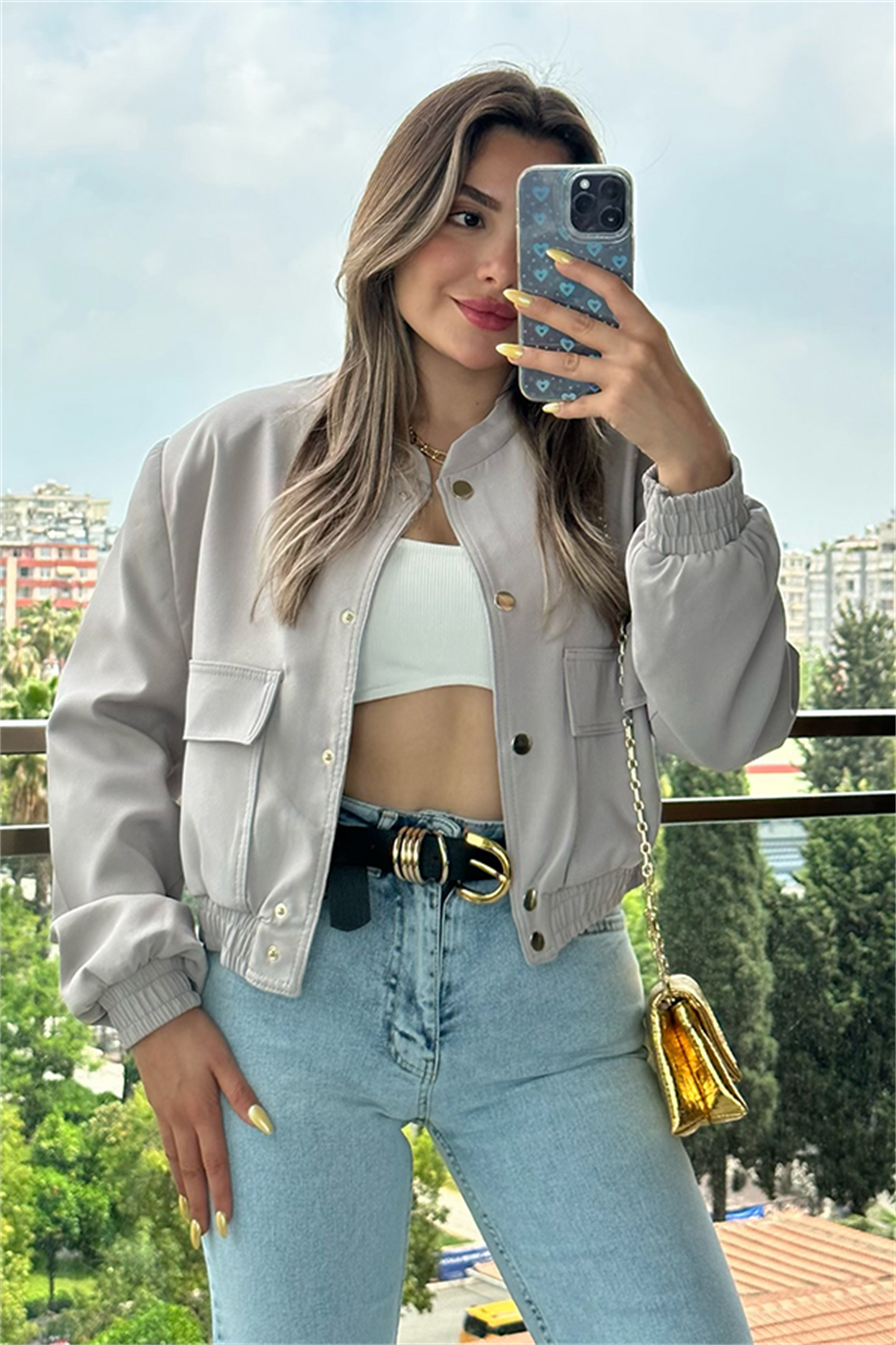 Gri vatkalı bomber ceket