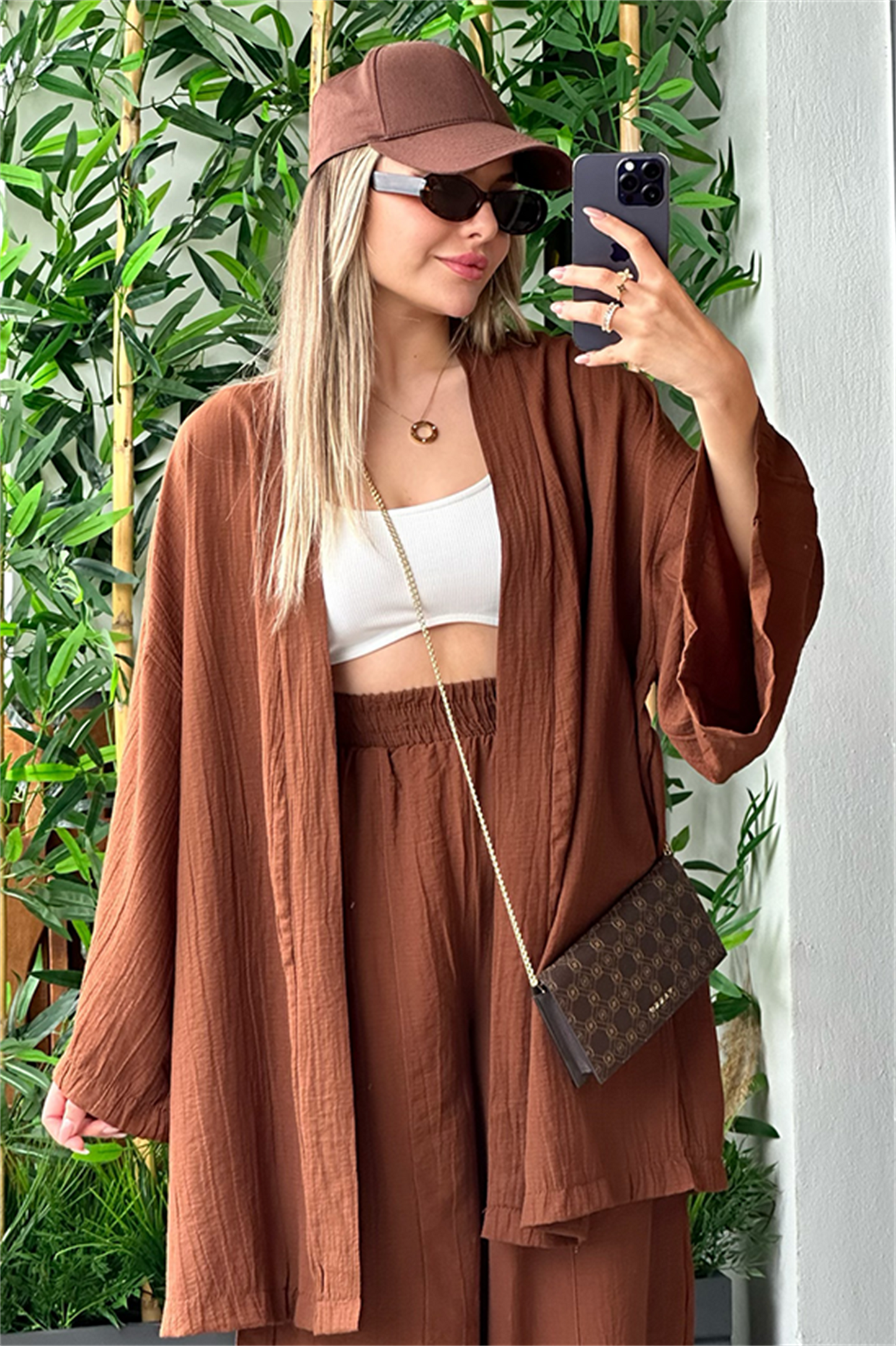 Havana kimonolu bohem takım - Acı kahve