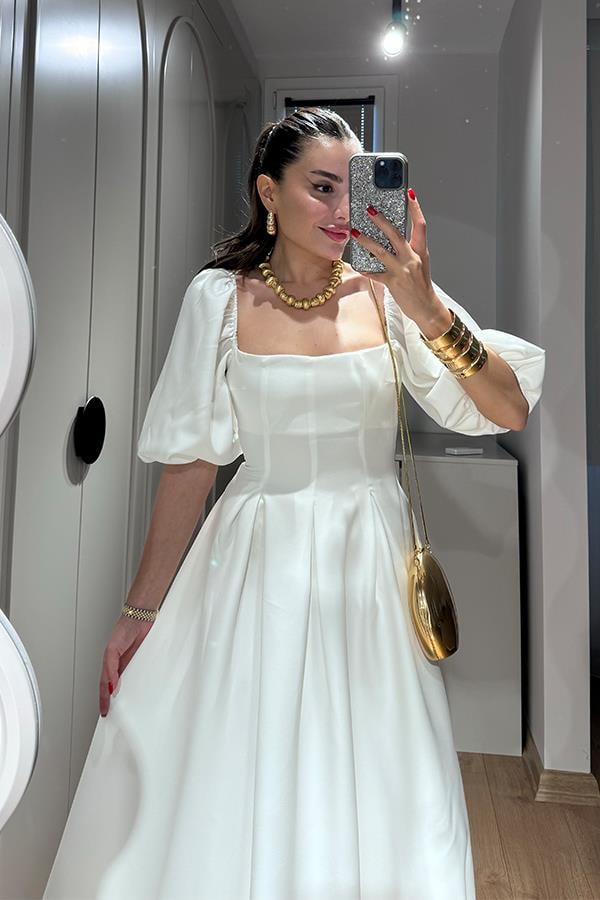 Heron Prenses Model Elbise - Beyaz