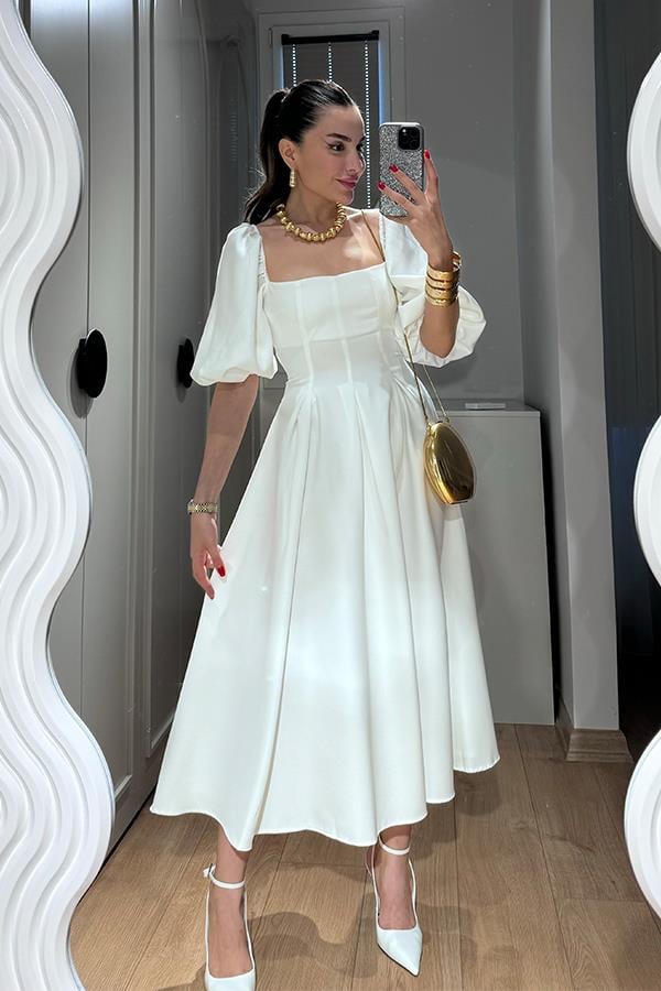 Heron Prenses Model Elbise - Beyaz