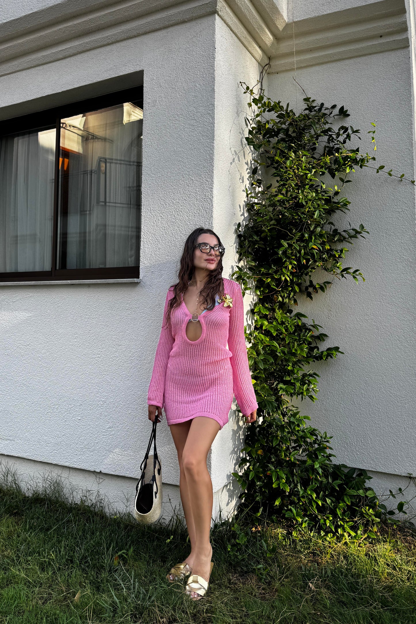 Holiday Pembe Ajurlu Mini Elbise