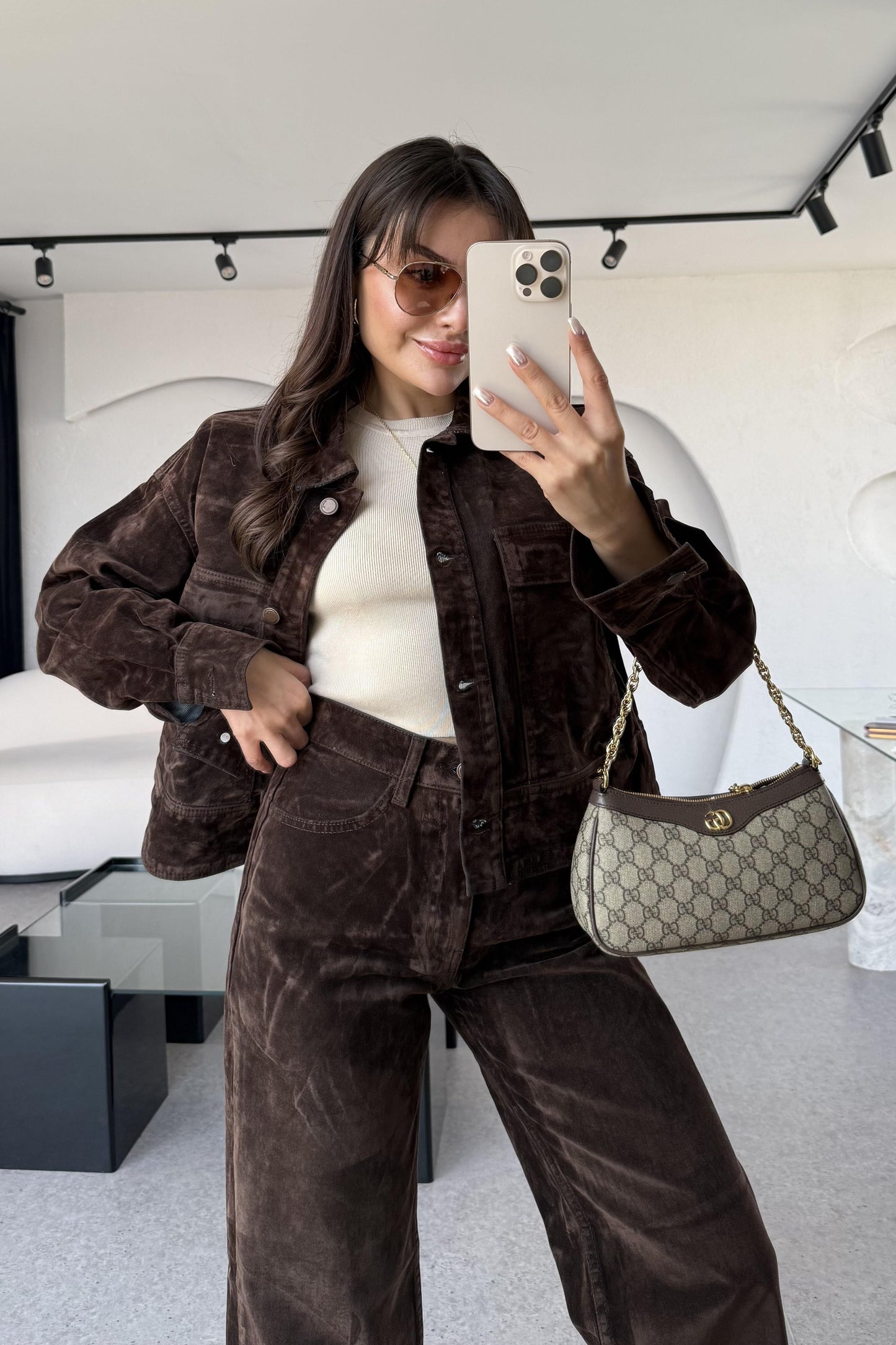 Jennifer Acı Kahve Cep Detaylı Denim Floklu Ceket