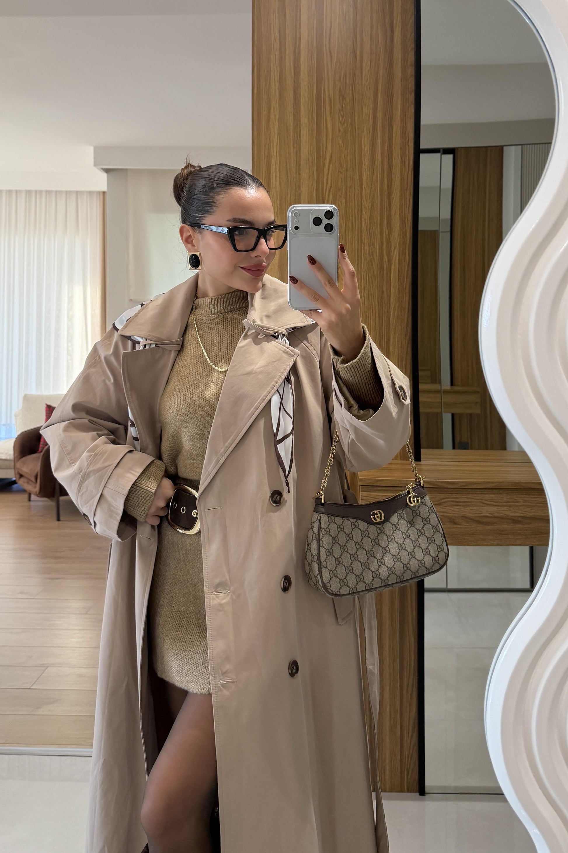Jenny Karamel Fular Detaylı Trenç