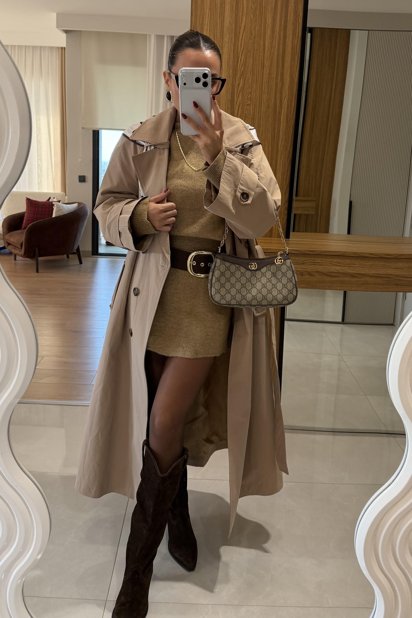 Jenny Karamel Fular Detaylı Trenç