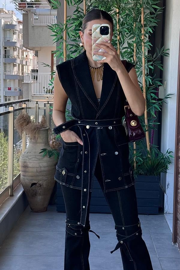 Joseph Premium Denim Yelekli Tasarım Takım - Siyah