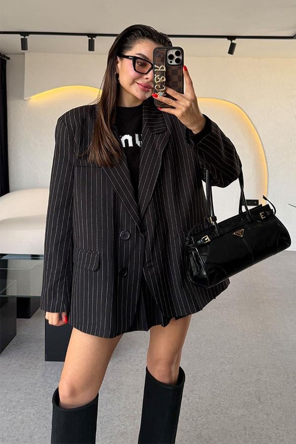 Joshua Siyah Çizgili Blazer Ceket