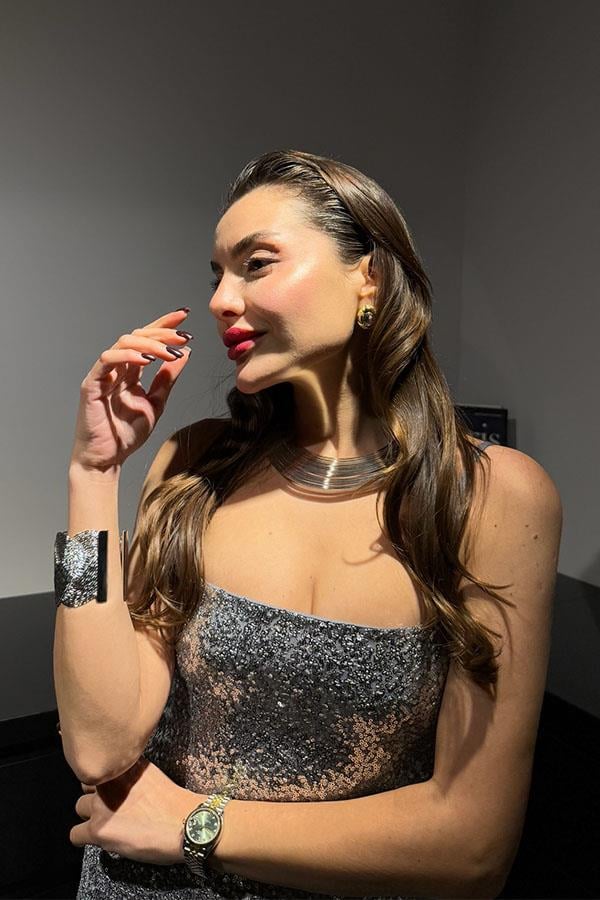 Julieta İnce Askılı Payetli Silver Elbise