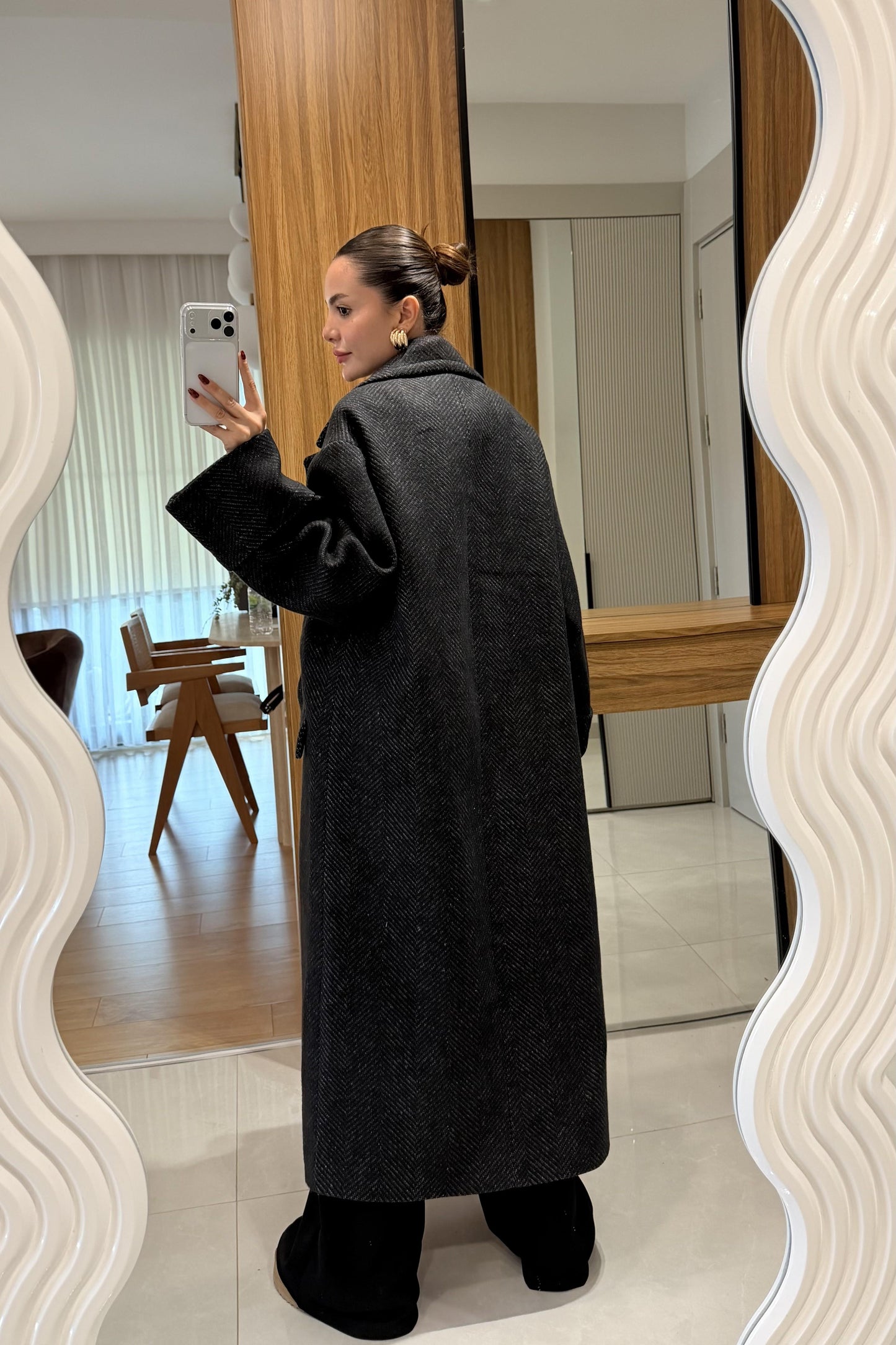 Julietta Siyah Balıksırtı Premium Kaban