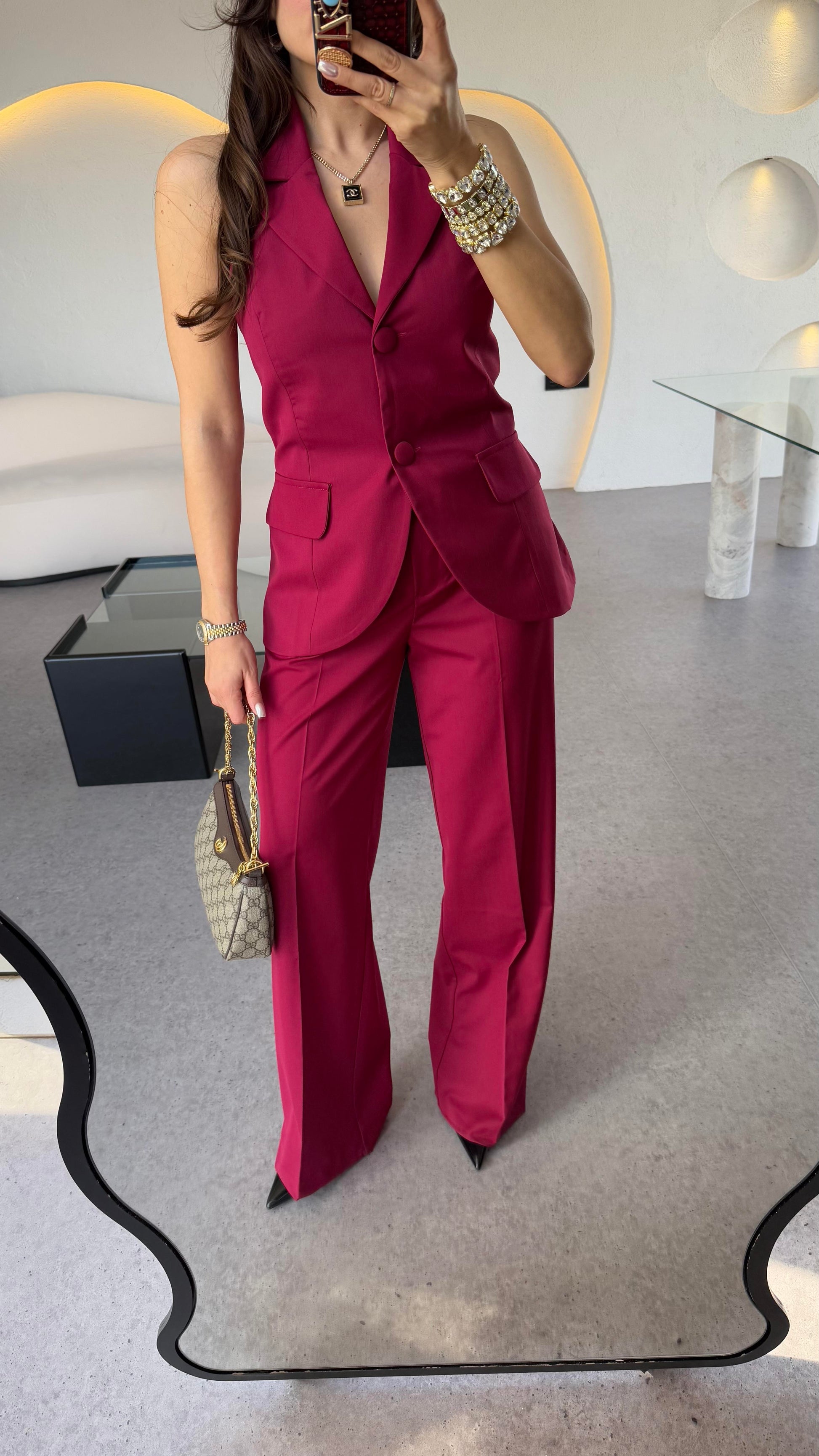 Junior Bordo Yelekli Premium Takım