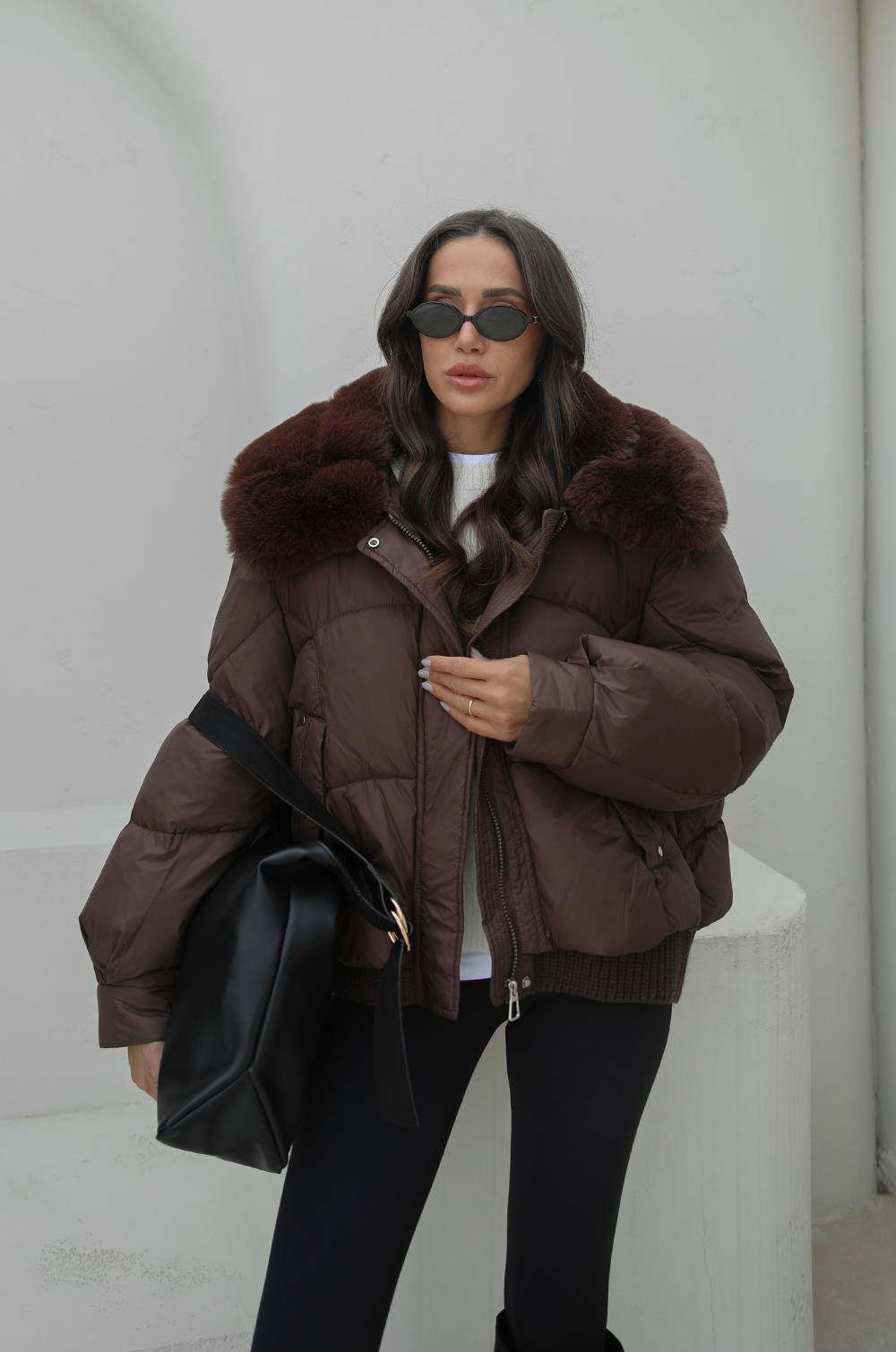 KAHVERENGI DELUXE KÜRK DETAYLI ŞIŞME MONT