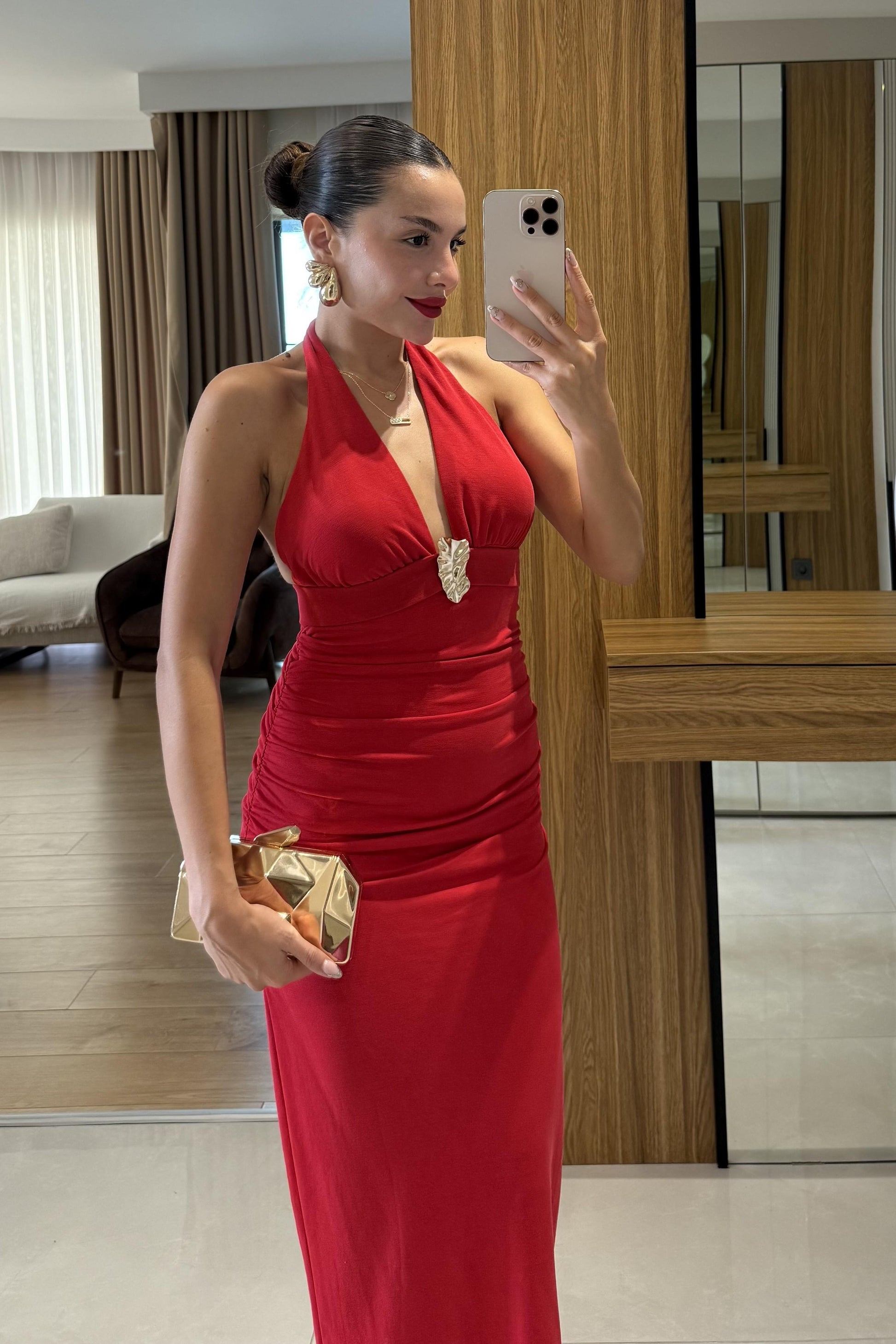 Keira Kırmızı Aksesuar Detaylı Elbise