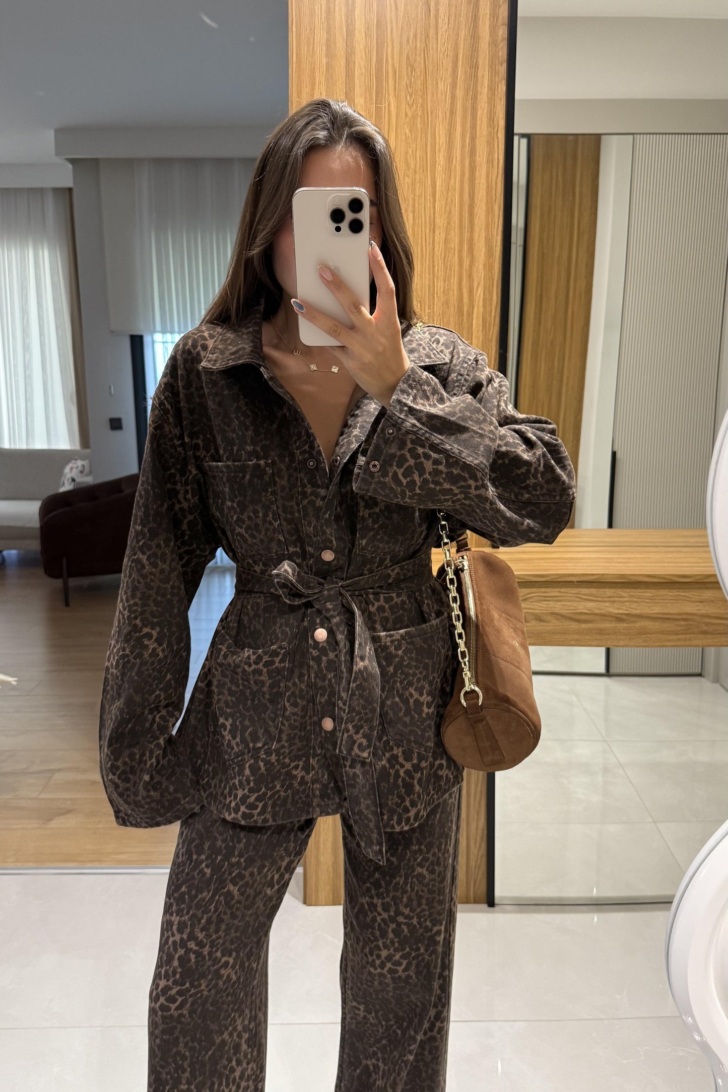 Keona Kahverengi Leopar Kemerli Ceket