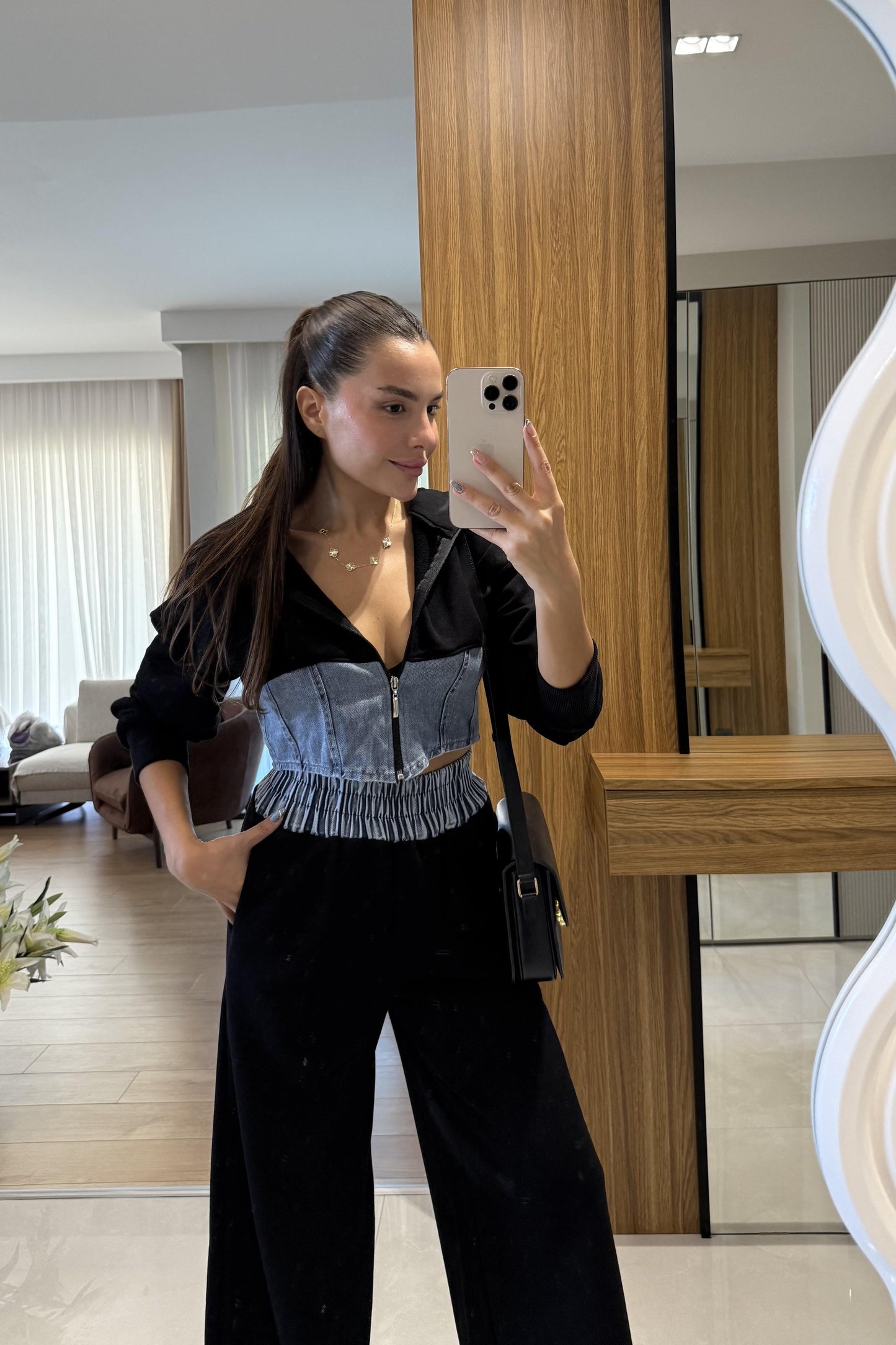 Kerry Siyah Denim Karışımlı Takım