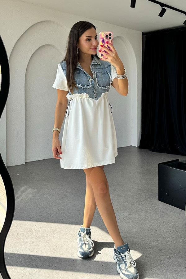 Khloe Jean Detaylı Beyaz Elbise