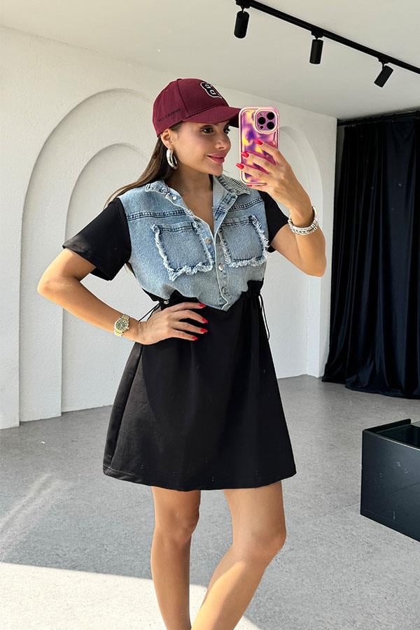 Khloe Jean Detaylı Siyah Elbise