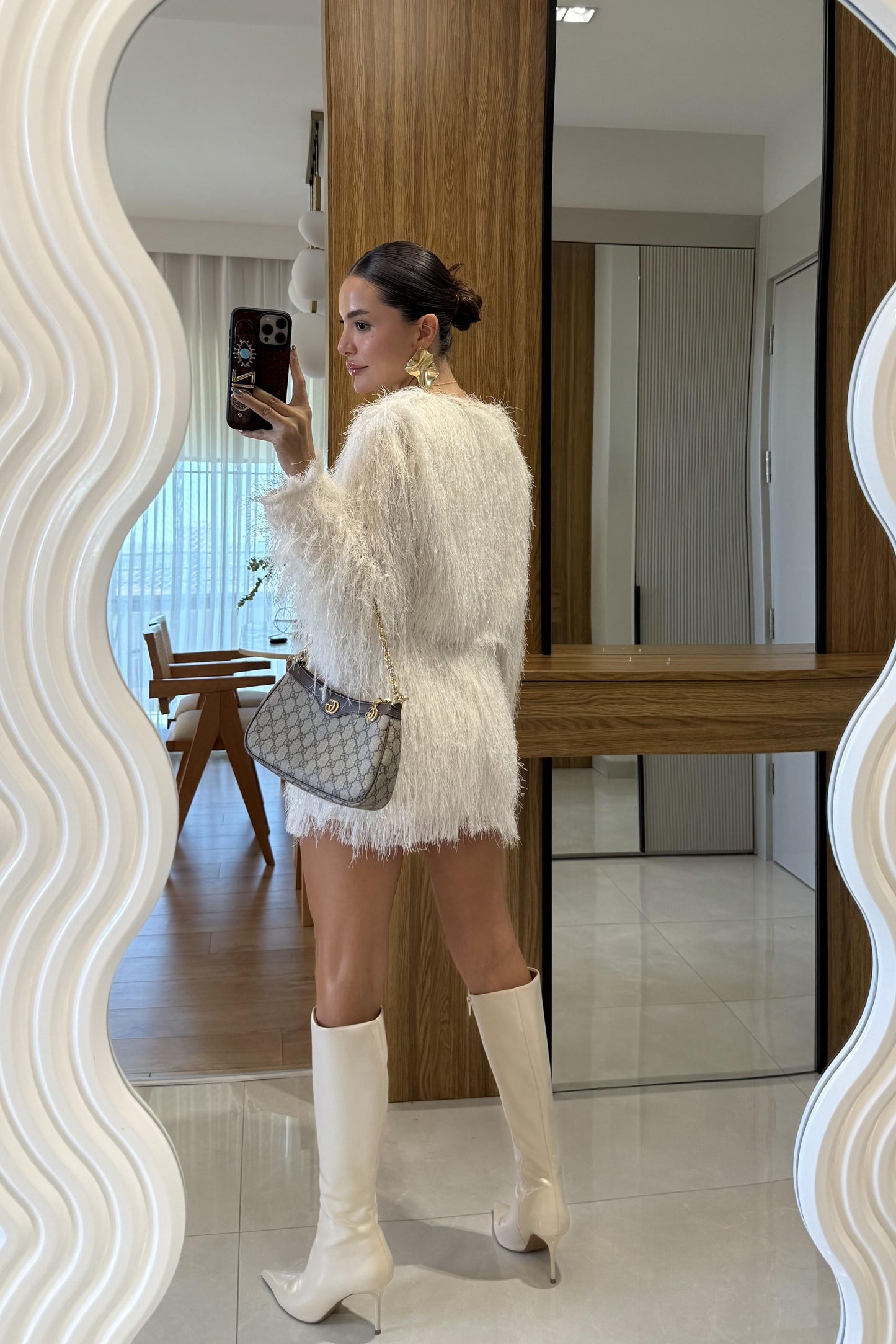 Kiew Ekru Saçaklı Etek Bluz Takım
