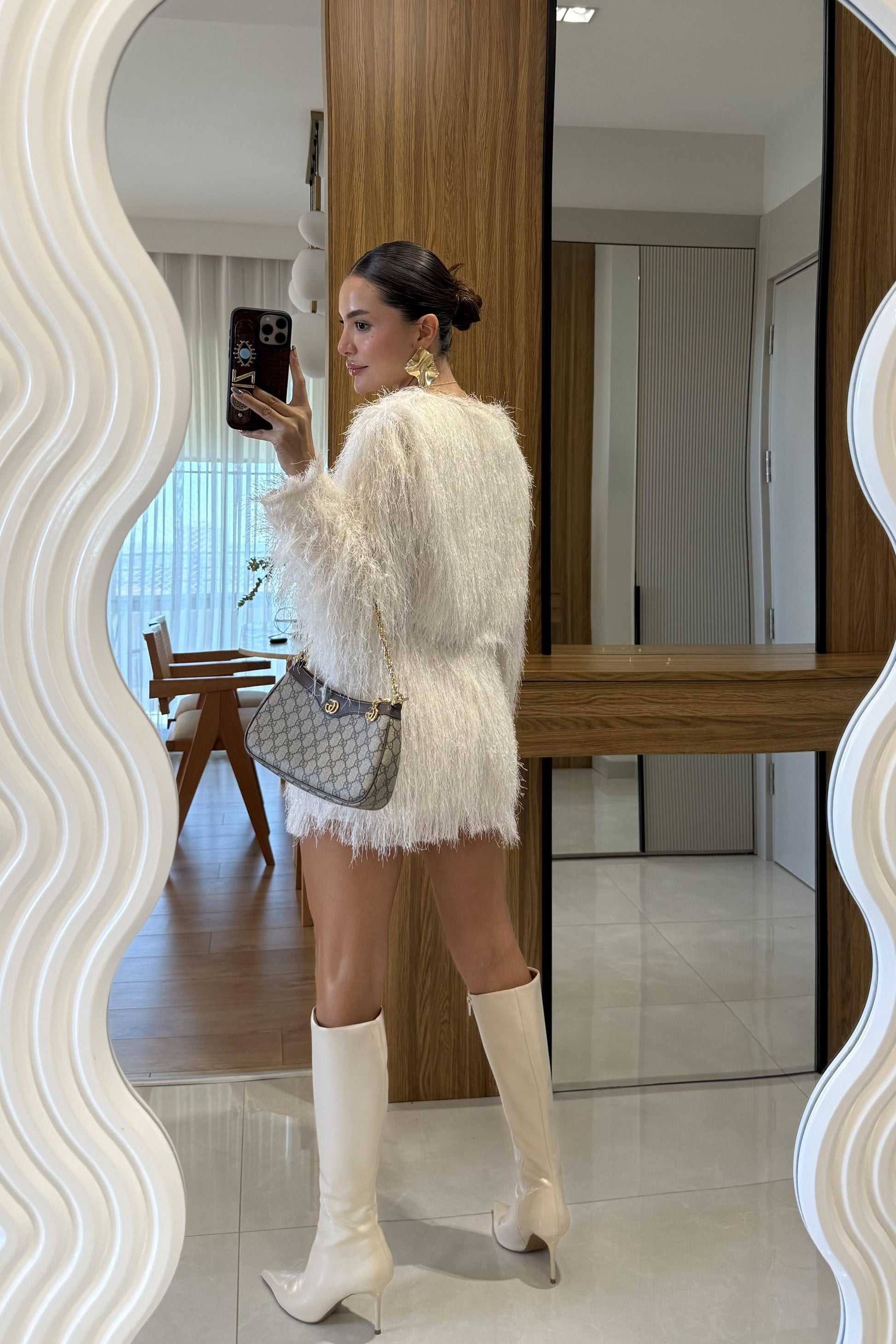 Kiew Ekru Saçaklı Etek Bluz Takım