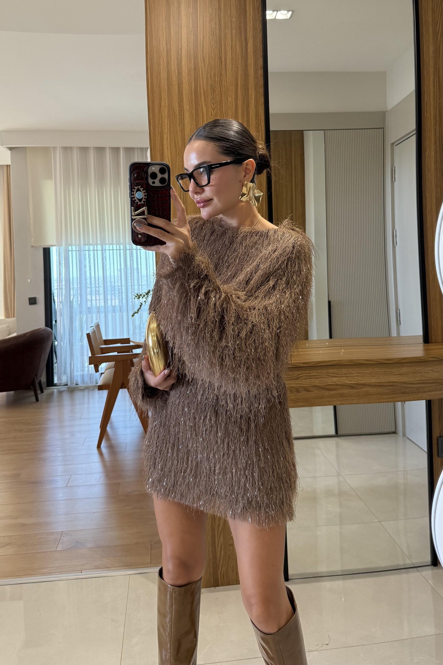 Kiew Kahve Saçaklı Etek Bluz Takım