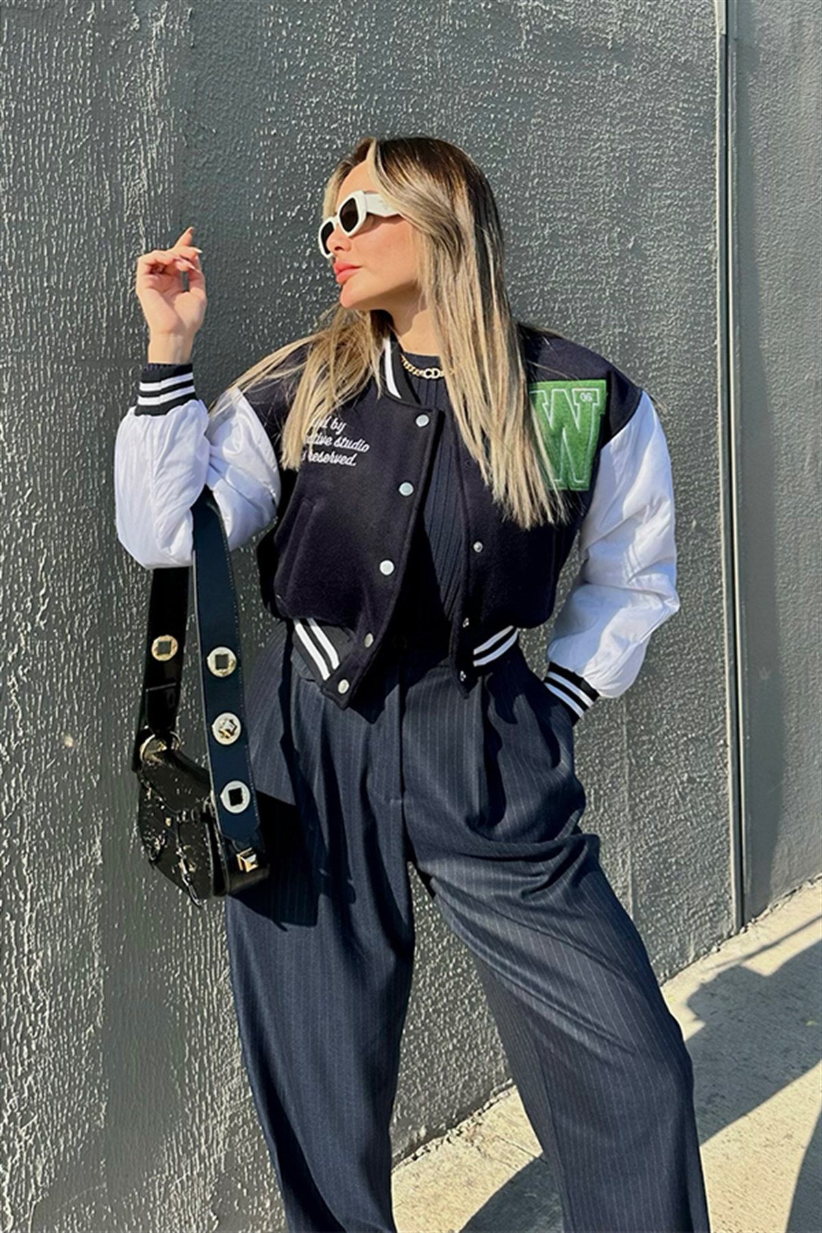 Boho lacivert bomber ceket