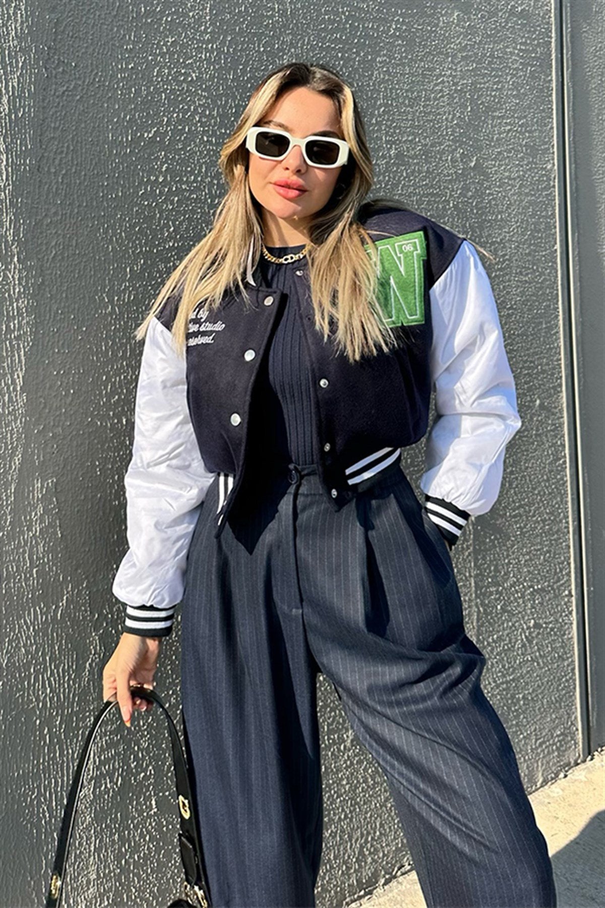 Boho lacivert bomber ceket