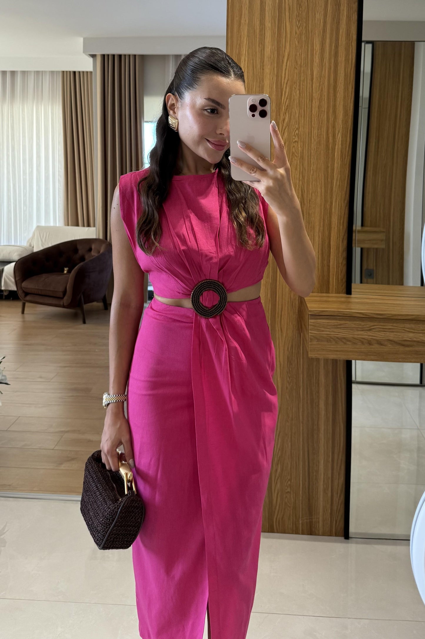 Kraus Fuşya Bel Dekolteli Elbise