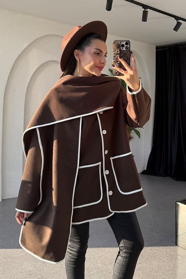 Krizia Acı Kahve Atkılı Kaşe Kaban