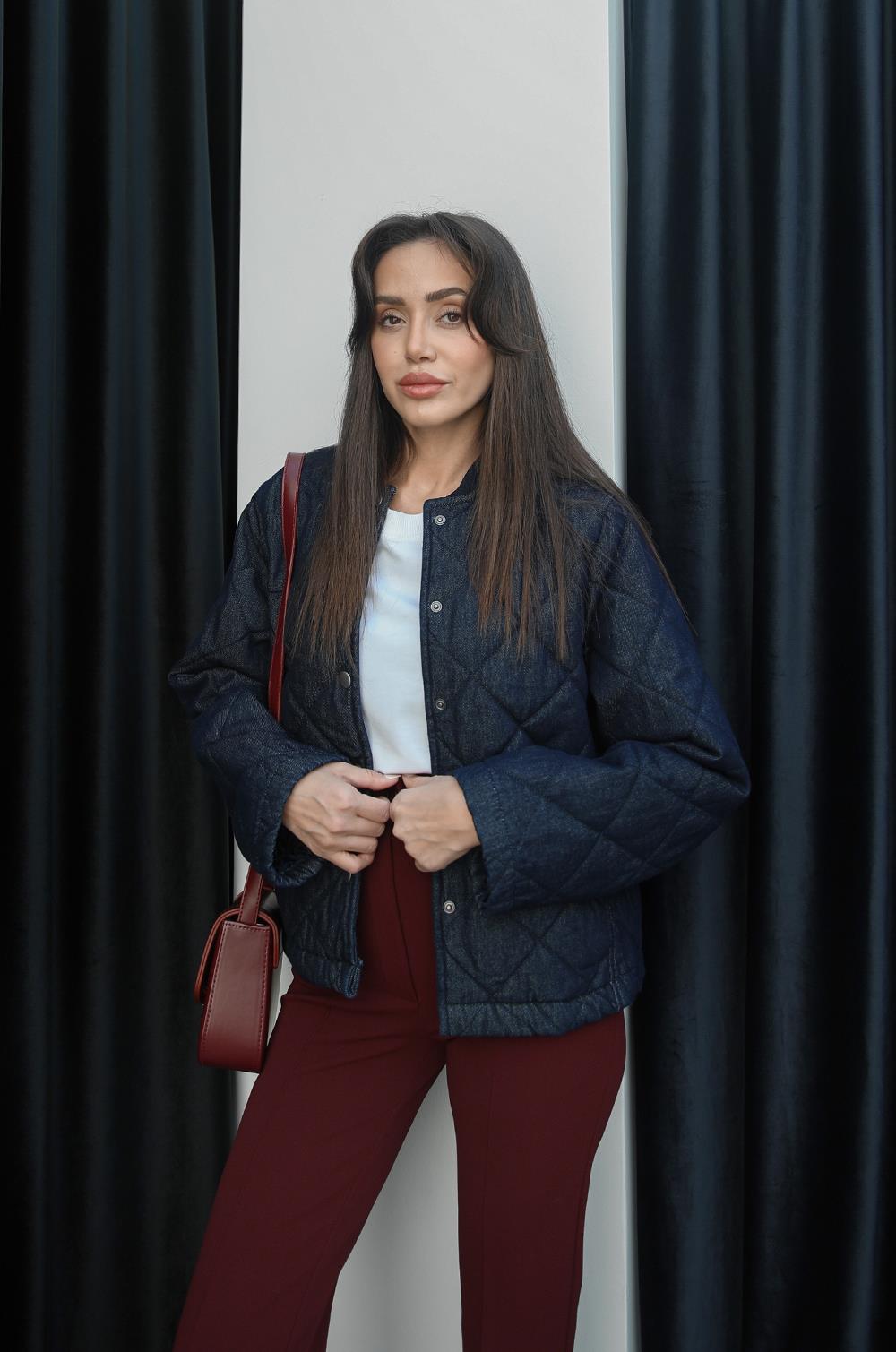 LACIVERT KAPITONE DENIM CEKET