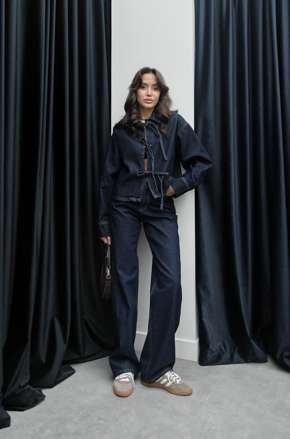LACIVERT ÖNÜ BAĞLAMALI DENIM BLUZ CEKET