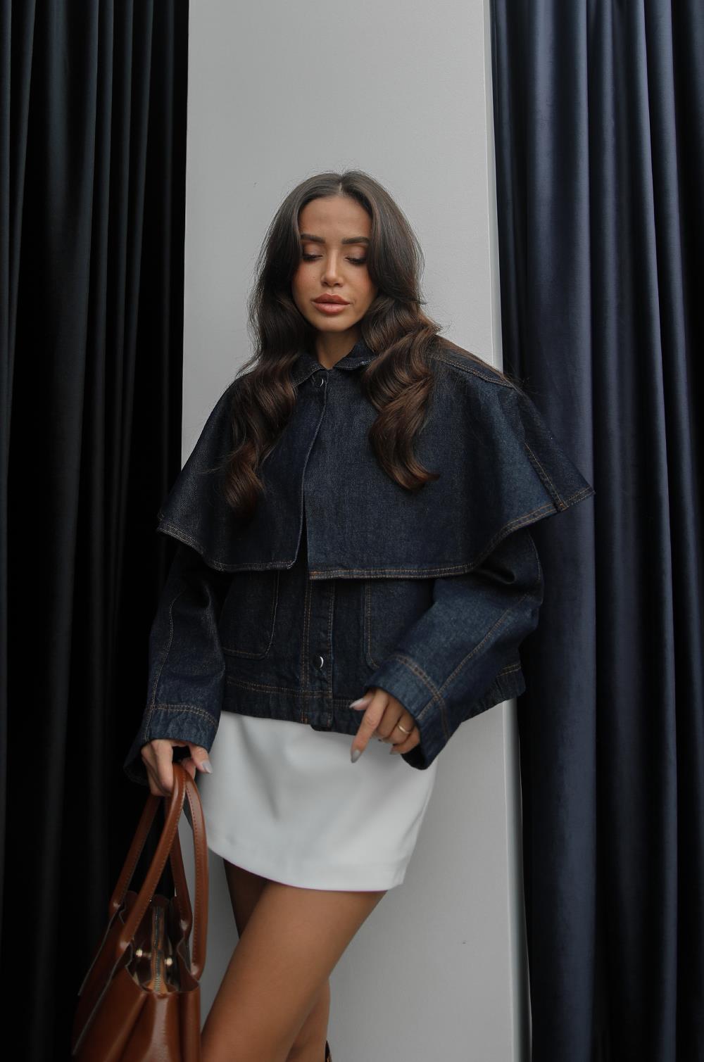 LACIVERT PELERIN DETAYLI DENIM CEKET