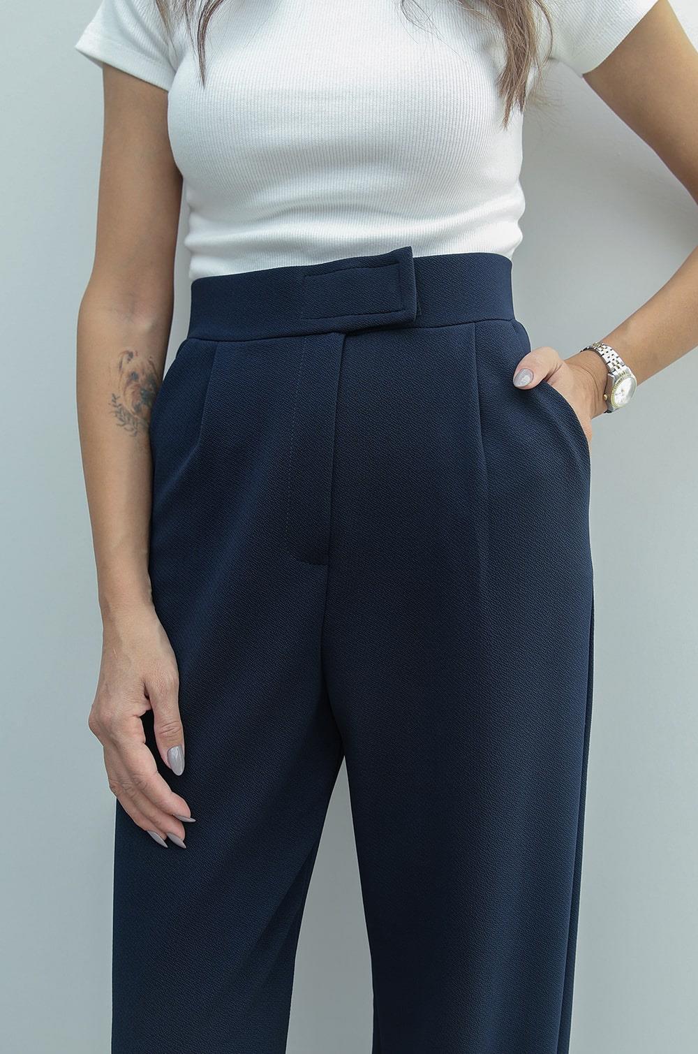 LACIVERT SENTA CIRT CIRT KAPAMALI PALAZZO PANTOLON