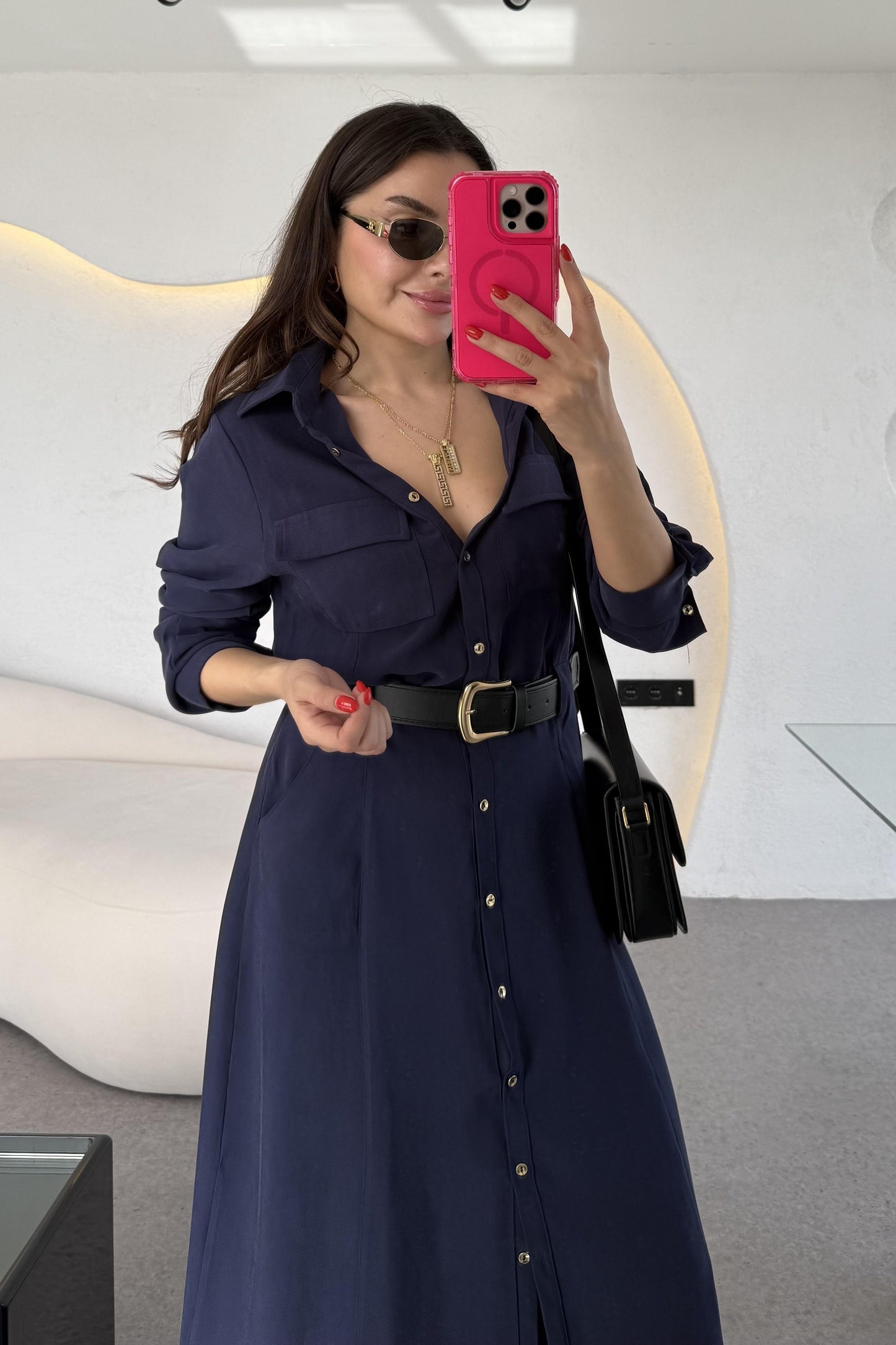 Lemmer Lacivert Tensel Kemerli Elbise