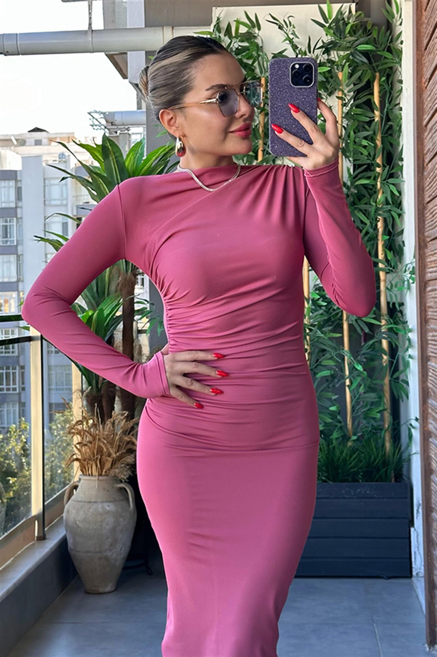 Lexa Drapeli Pembe Elbise