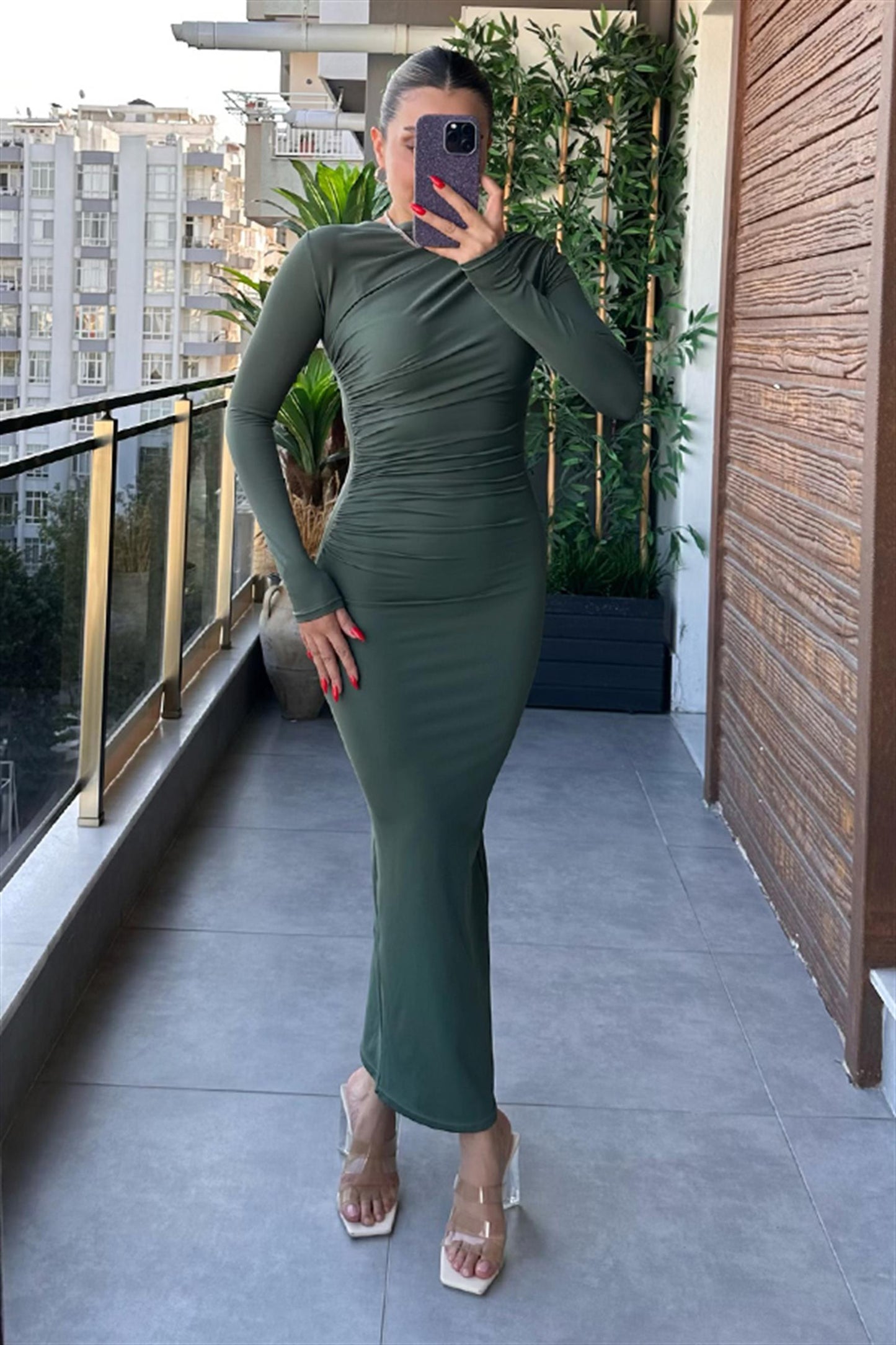 Lexa Drapeli Yeşil Elbise