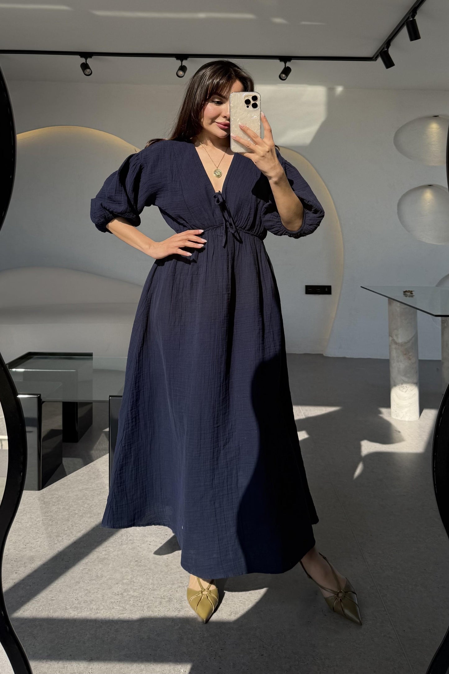 Leydia Lacivert Müslin Elbise