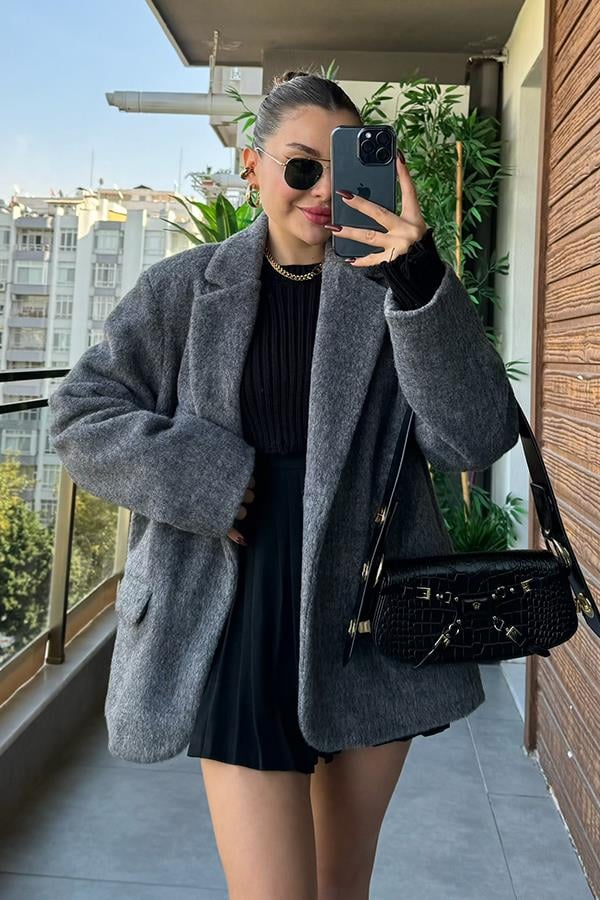 Liam Gri Kaşe Yumoş Blazer Ceket