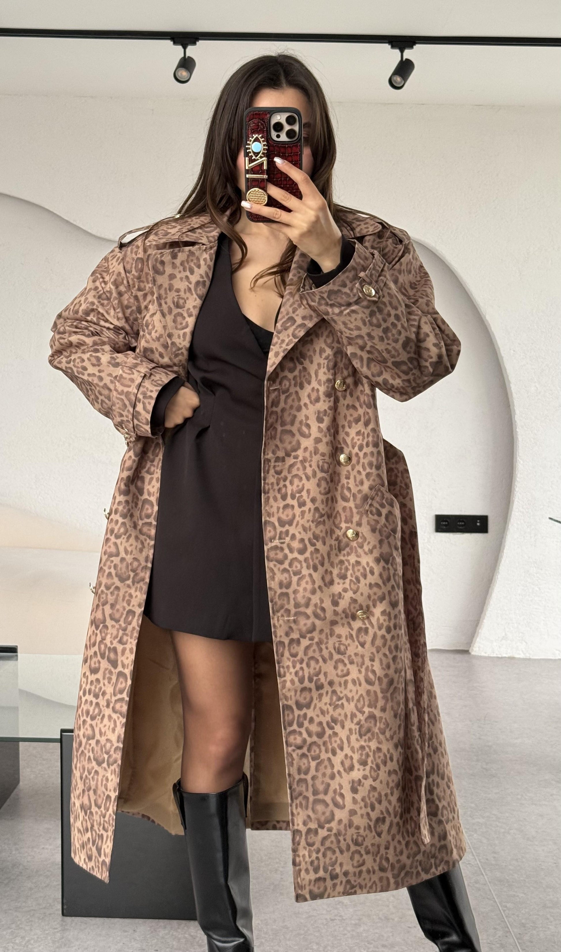 Libery Kuşaklı Leopar Trenç