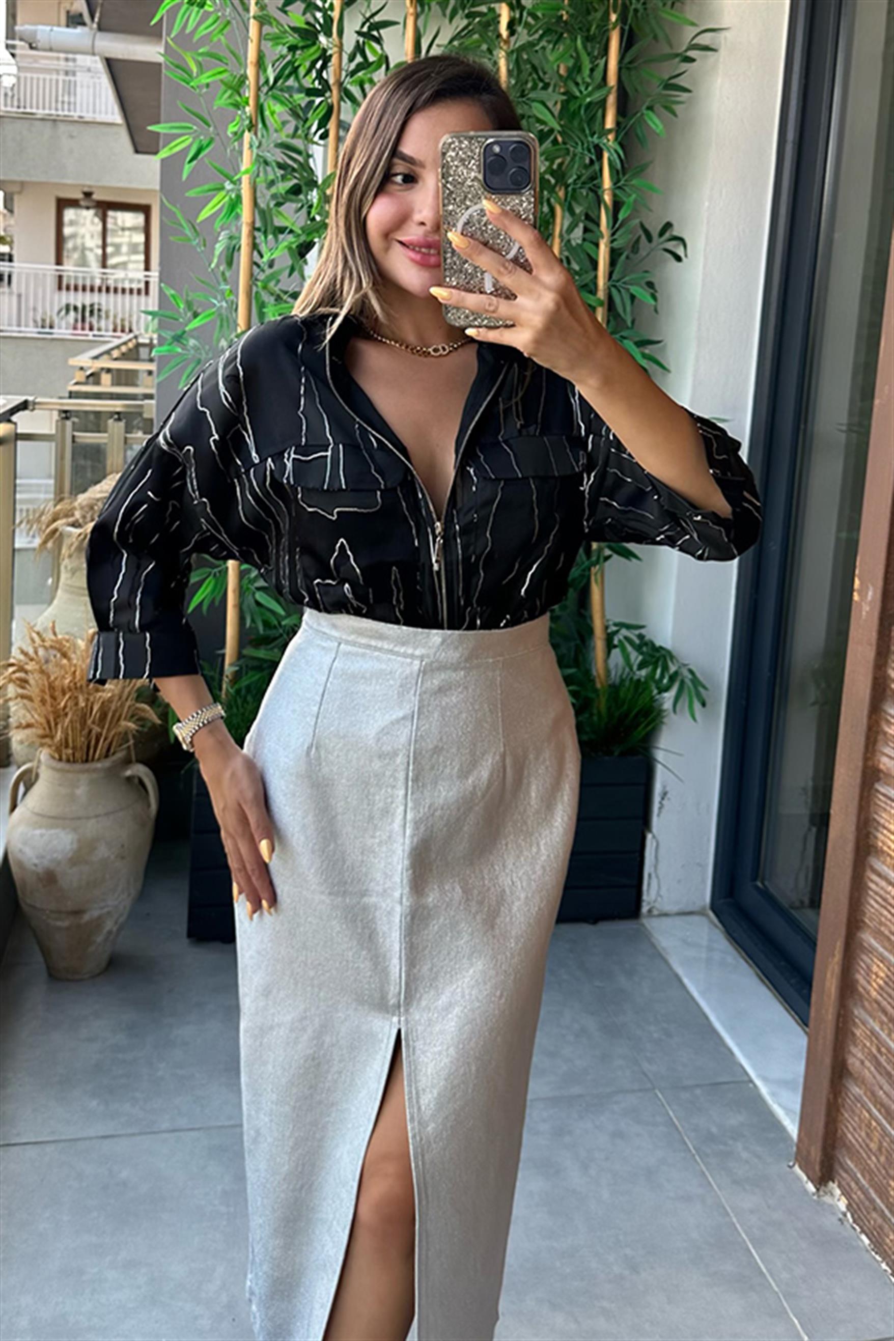 Line gümüş geçişli simli tül ceket