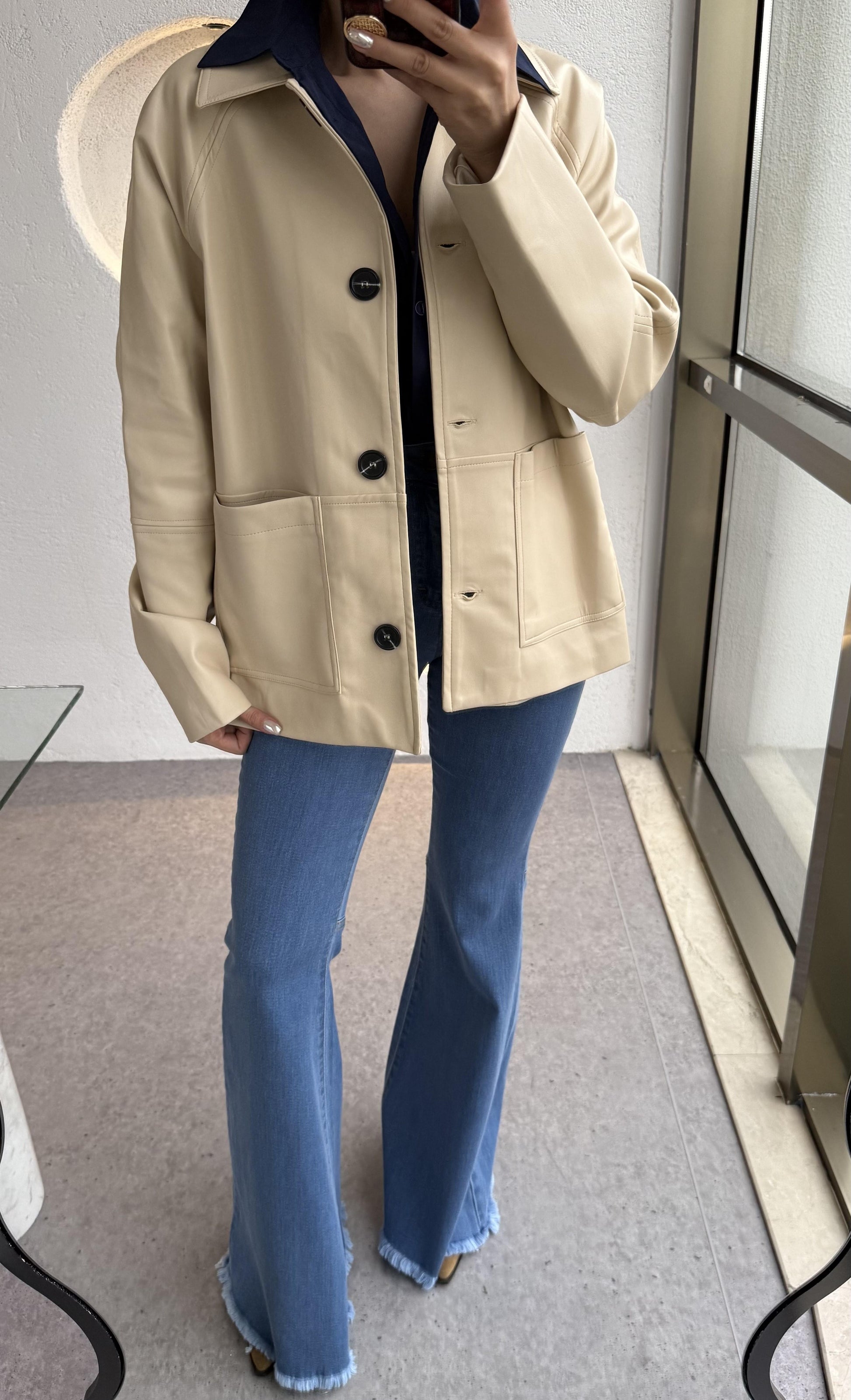 Lisandro Krem Deri Ceket