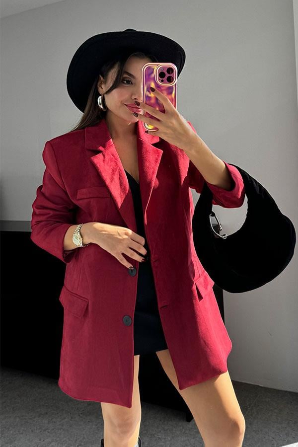 Logic Bordo Süet Blazer Ceket