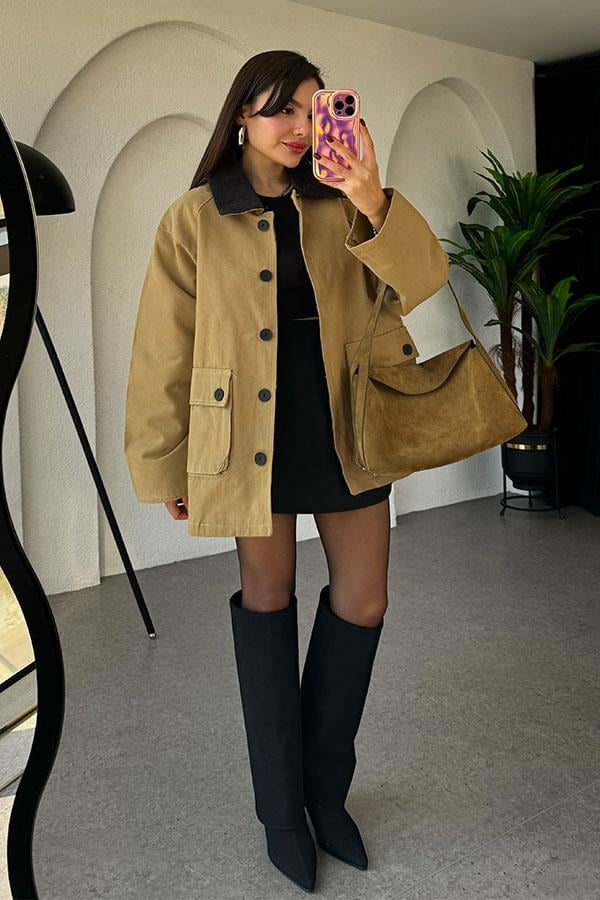 Lonewa Camel Gabardin Ceket